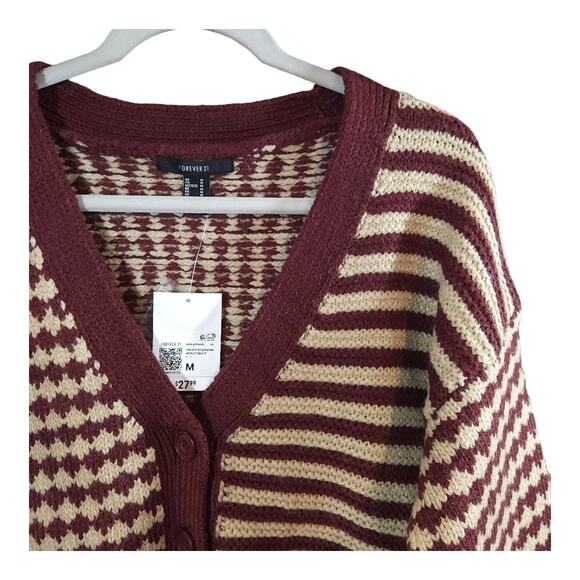 Forever 21 Mixed Print Cropped V-neck Cardigan Preppy Academia Women's M NWT - Picture 8 of 11